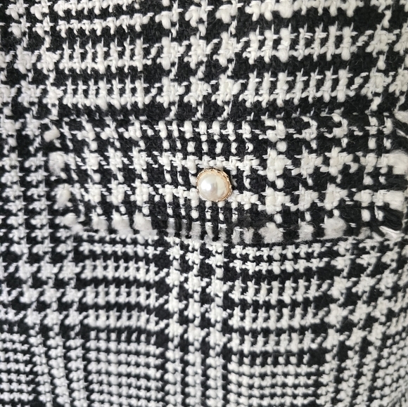 Everly Women Tweed Dress Sz S Plaid Pearl Buttons Sheath Pockets Mini Academia - Picture 4 of 8